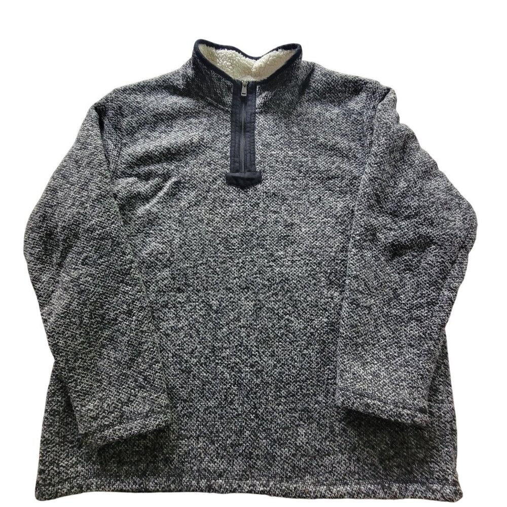 Orvis Mens XXL Black White Pullover Fleece Quarter Zip Sweater